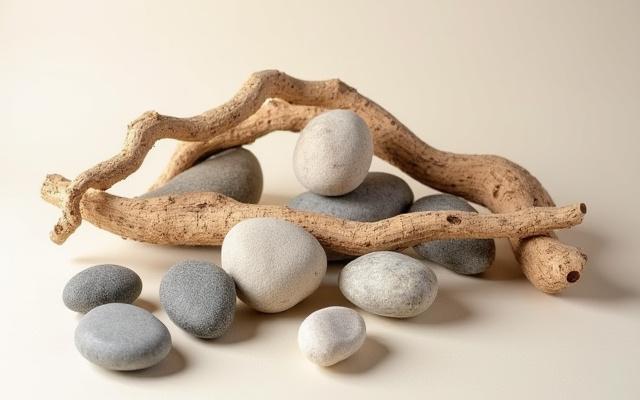 Assortment of natural terrarium decor including cork bark and ghostwood.